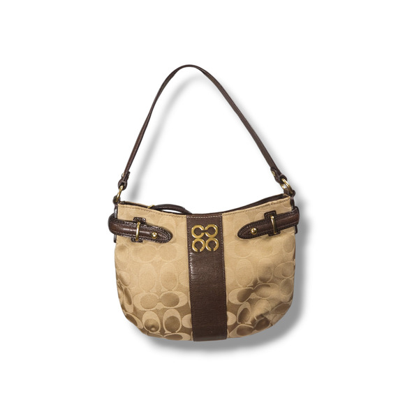 EUC Coach Collette 44790 Signature Gold Canvas Leather Small Handbag Hobo Purse - Picture 1 of 6